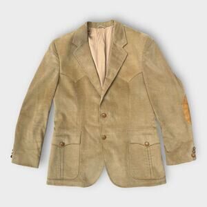 Vintage 70s Kenny Rogers Western Tan Corduroy Blazer Jacket Rockabilly Mens 44 L